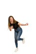 © Asier - Young redhead woman having fun full body cut out isolated