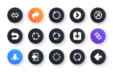 Poster - arrow icons. download, synchronize and share. navigation classic icon set. circle web buttons. vecto