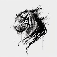 Powerful Minimal Tiger Design Tattoo - A High-Quality Black and White Line Art Sketch