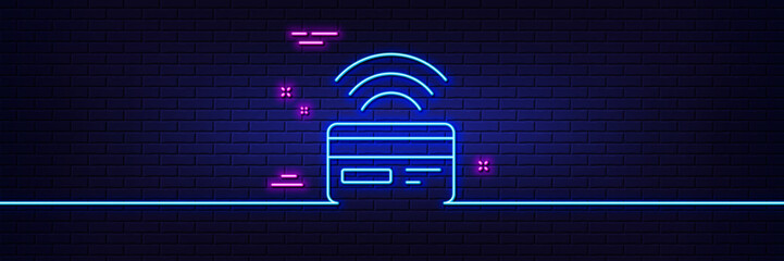 Poster - neon light glow effect. contactless payment line icon. credit card sign. cashless purchases symbol. 