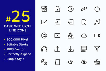 Aufkleber - set of basic web ux ui vector icons in line style design for website, app, ui, isolated on backgroun