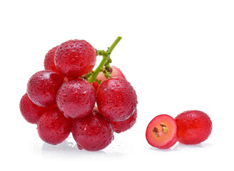 Wall Mural - Red grapes with drop of water isolated on white background.