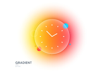 Wall Mural - Time management line icon. Gradient blur button with glassmorphism. Clock sign. Watch symbol. Transparent glass design. Time line icon. Vector