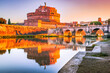 Rome, Italy. Castel Sant'Angelo and Ponte Aelius water reflection Tiber River.