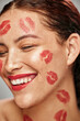 © K. A./peopleimages.com - Happy woman, red lipstick and makeup on face of skin model in studio for cosmetics and love. Headshot of aesthetic person with funny comic idea for valentines day spa facial or skincare motivation