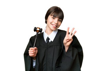 Wall Mural - Little girl playing as a Judge over isolated background happy and counting three with fingers