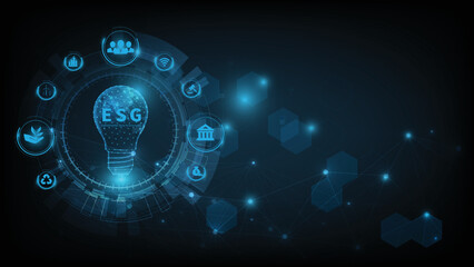 Wall Mural - sustainable business on networked connection vector illustration on blue color background. esg icon 