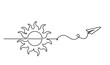 Abstract sun with paper plane as line drawing on white background. Vector