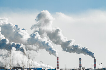 Wall Mural - industrial chimneys with heavy smoke causing air pollution