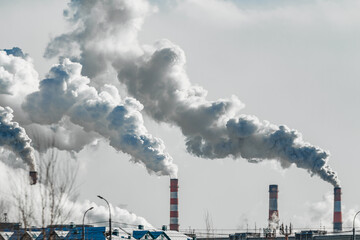 Wall Mural - industrial chimneys with heavy smoke causing air pollution