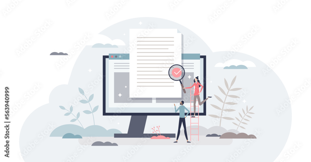 Papers Checking Graphics Reviewing paperwork and checking for mistakes or errors tiny person ...