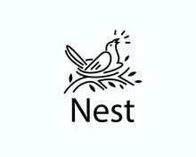 Line Art Bird Singing In Nest Logo Icon Symbol Design Template Illustration
