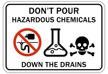 Wall Mural - Do not dispose chemical down drain sign and labels dont pour hazardous chemical down the drain