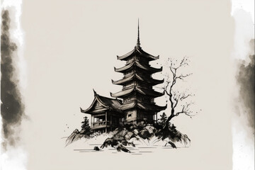 Poster - Sketch of pagoda