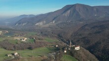 Drone Video Of Our Lady Of Lourdes Grotto - Sperongia Parish - Morfasso, Piacenza, Emilia Romagna, Italy