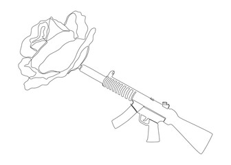 Poster - One continuous line of a Machine Gun with Rose. Thin Line Illustration vector concept. Contour Drawing Creative ideas.