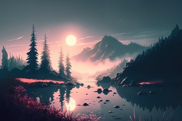 lofi atmosphere, beautiful nature illustration. generative ai