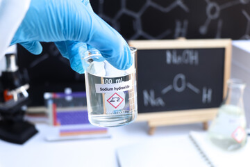 Poster - sodium hydroxide in glass, chemical in the laboratory