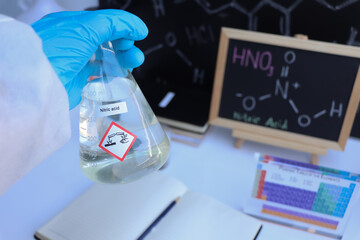 Poster - nitric  acid in glass, chemical in the laboratory