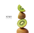 Creative layout made of kiwi on the white background. Flat lay. Food concept. Macro  concept.