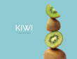 Creative layout made of kiwi on the blue background. Flat lay. Food concept. Macro  concept.