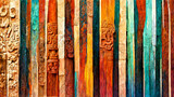 Fototapeta Boho - Mayan style wood Artistic colors illustration art Generative AI Content by Midjourney