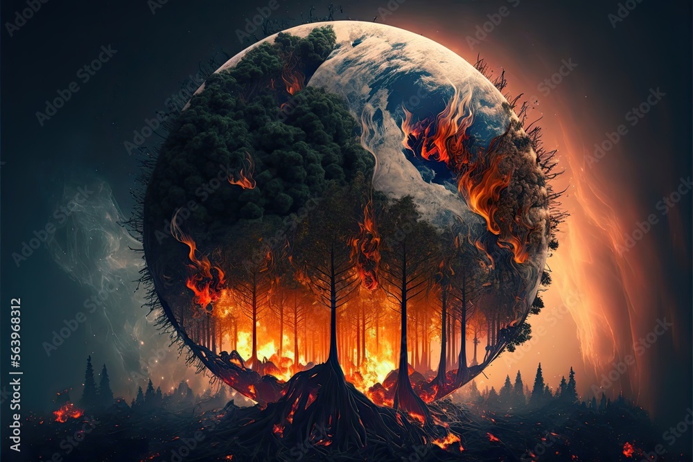 Image made with AI. Planet earth burning due to climate change Stock ...