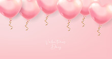 Realistic Heart Balloons, Pink Balloon Isolated With Pink Background, Love Decoration, Valentines Day, Romantic Card Vector
