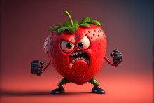 Angry Strawberry Antropomorphic Cute Cartoon Illustration 3D Stile Generative Art