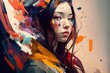 portrait de jolie jeune femme avec tâches de peinture colorée, illustration numérique
