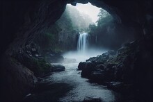 Paysage Réaliste De Grotte Rocheuse Avec Plan Deau Ou Rivière Naturelle