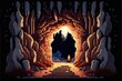 Pixel art cave entrance, natural tunnel, landscape in retro style for 8 bit game, Generative AI

