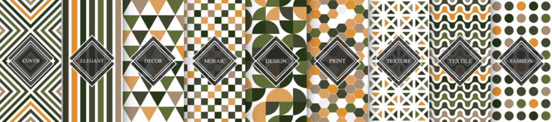 Collection of seamless colorful geometric patterns. Abstract unusual modern backgrounds. Mosaic tile endless textures.