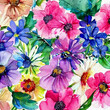 canvas print picture - 3d Wallpaper gemalte Sommer Blumen mit Wasserfarben