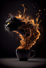 An Explosion Of The Taste Of The Best Black Coffee. Blacker Than A Black Cat. Created With Generative AI Technology.