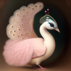 Generative AI: cute exotic fantasy bird very feathery in pastel colors on a light background