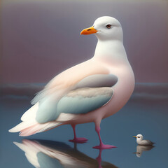 Wall Mural - Generative AI: cute exotic fantasy bird very feathery in pastel colors on a light background