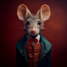 Realistic Lifelike Mouse Mice Rodent In Dapper High End Luxury Formal Suit And Shirt, Commercial, Editorial Advertisement, Surreal Surrealism