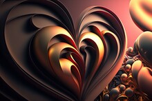 Golden And Brown Heart Shaped Abstract Design For Valentine's Day. Love And Romantic Illustration. Generative AI.