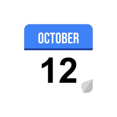 Wall Mural - 12 October calendar date icon on transparent background