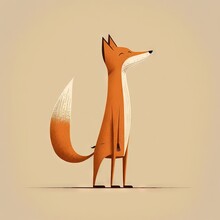  A Red Fox Standing On Top Of A White Floor Next To A Wall With A Brown Background And A White Border Around It's Edges And A Light Brown Background With A Shadow On The Bottom. , AI Generative AI