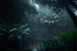  a lush green forest filled with lots of trees and plants on a foggy day with a path leading to a large plant covered area with leaves and a large, with a lot of. , AI Generative AI