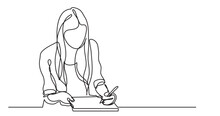 Continuous Line Drawing Vector Illustration With FULLY EDITABLE STROKE Of Girl Writing
