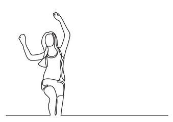 Wall Mural - continuous line drawing vector illustration with FULLY EDITABLE STROKE of happy dancing woman