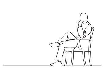Leinwandbilder - continuous line drawing vector illustration with FULLY EDITABLE STROKE of sitting thinking