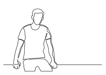 Fototapete - continuous line drawing vector illustration with FULLY EDITABLE STROKE of sitting young man
