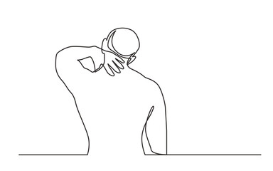 Wall Mural - continuous line drawing vector illustration with FULLY EDITABLE STROKE of standing man suffering from neck pain