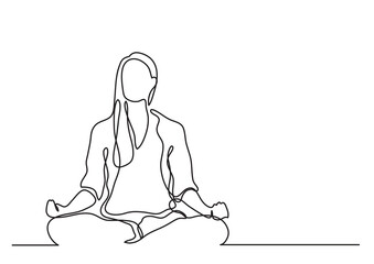 Fototapete - continuous line drawing vector illustration with FULLY EDITABLE STROKE of woman meditating