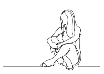 Poster - continuous line drawing vector illustration with FULLY EDITABLE STROKE of woman sitting on floor