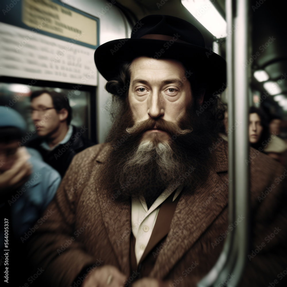 Jewish man with beard and hat traveling in subway - Generative AI Stock ...